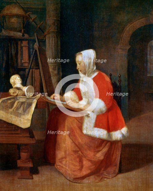 'A Woman seated Drawing', c1649-1667. Artist: Gabriel Metsu