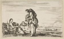 A woman seated to left holding a child, facing right in profile, conversing with a standin..., 1649. Creator: Attributed to Stefano della Bella (Italian, Florence 1610-1664 Florence)