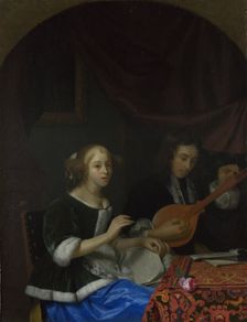 A Woman singing and a Man with a Cittern, ca. 1665-1667. Artist: Schalcken, Godfried Cornelisz (1643-1706)