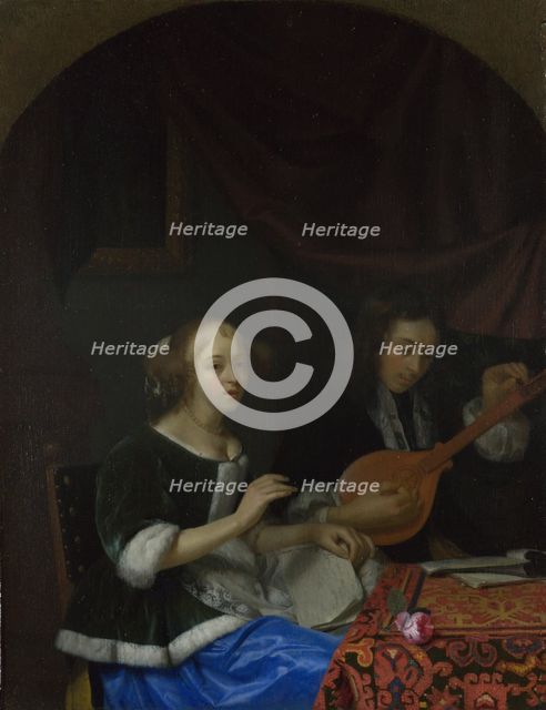 A Woman singing and a Man with a Cittern, ca. 1665-1667. Artist: Schalcken, Godfried Cornelisz (1643-1706)