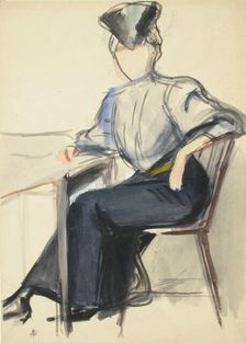 A woman sitting at a table, sketch, c1910s. Creator: Verner Thome