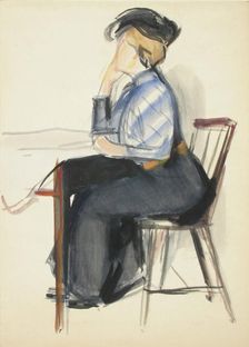 A woman sitting at a table, sketch, c1910s. Creator: Verner Thome