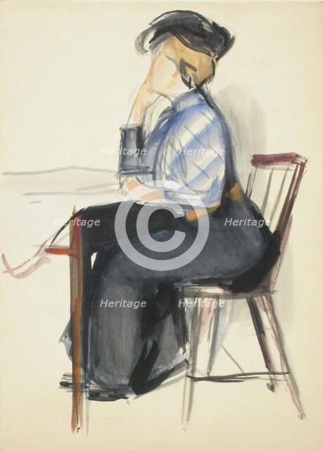 A woman sitting at a table, sketch, c1910s. Creator: Verner Thome.