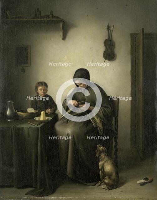 A Woman Slicing Bread, c.1800-c.1823. Creator: Johannes Christiaan Janson.