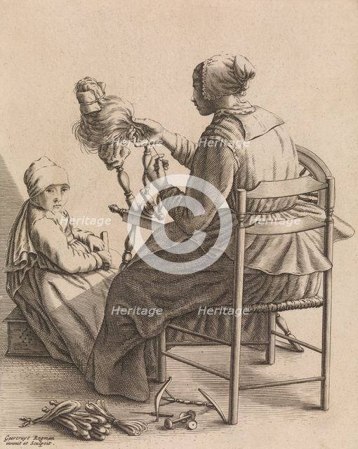 A Woman Spinning, Plate 4 from Five Feminine Occupations, ca. 1640-57. Creator: Geertruydt Roghman.