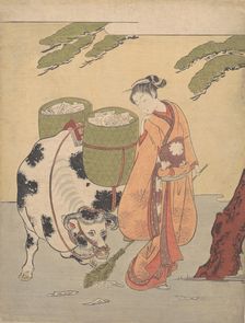 A Woman Sweeping up Her Love Letters, 1725-1770., 1725-1770. Creator: Suzuki Harunobu