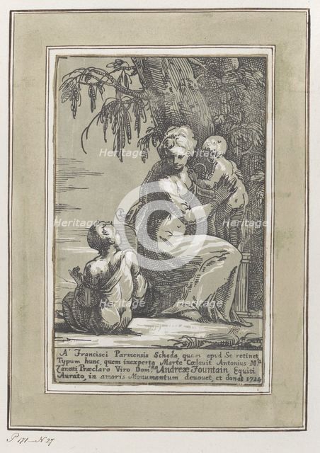 A Woman Standing at the Foot of a Tree Holding an Infant, with a Seated Boy, 1724. Creator: Anton Maria Zanetti.