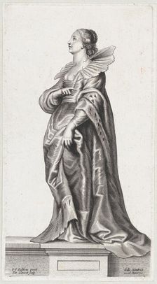 A woman standing on a pedestal, wearing a fur-trimmed coat and ruff, ca. 1640-70., ca. 1640-70. Creator: Peeter Clouwet