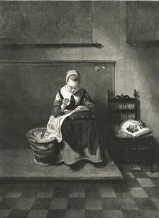 '"A Women Sewing" after Nicholas Maes 1890. Creator: Unknown