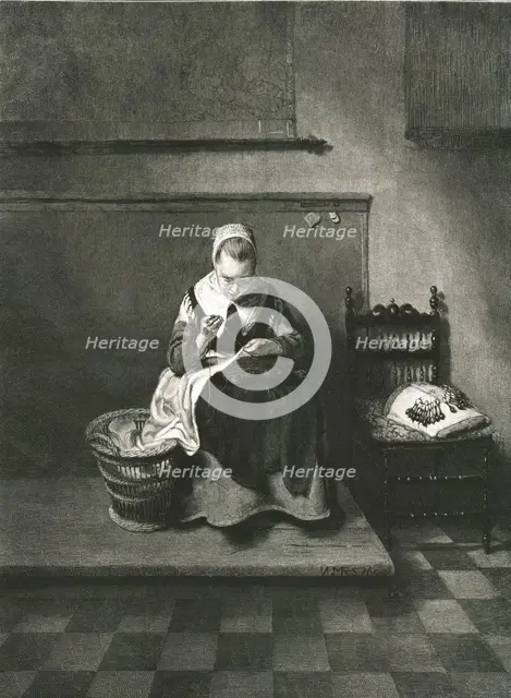 ''"A Women Sewing" after Nicholas Maes', 1890. Creator: Unknown.