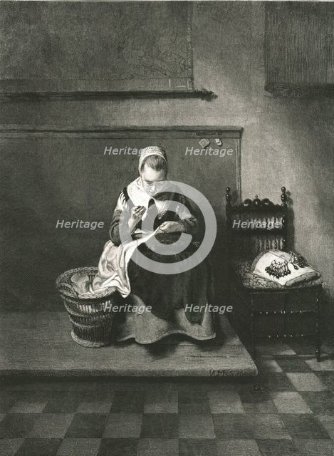 ''"A Women Sewing" after Nicholas Maes', 1890. Creator: Unknown.