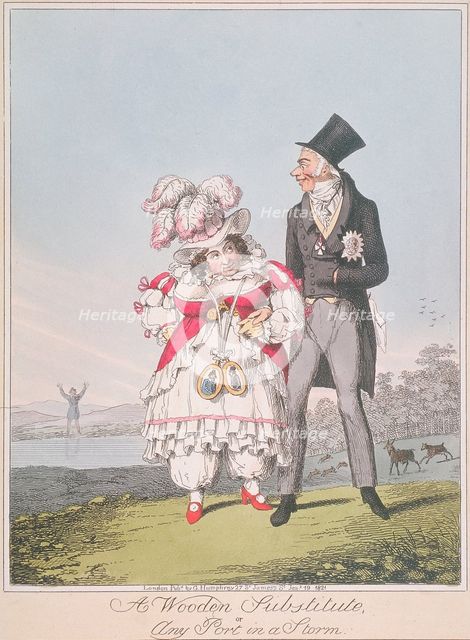 'A Wooden Substitute, or Any Port in a Storm', 1821. Creator: Anon.