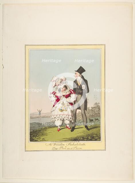 A Wooden Substitute, or Any Port in a Storm, January 19, 1821. Creator: Theodore Lane.