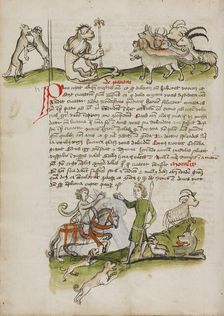 A Wolf Fighting with a Ram and a Lion with a Scepter before a Group..., third quarter of 15th cent. Creator: Unknown