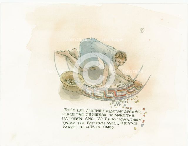 A worker laying mosaic tiles on a mortar spread, 2003. Creator: Judith Dobie.