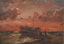 A Wreck on the West Coast of Jutland at Sunset, 1847. Creator: Carl Frederik Sorensen
