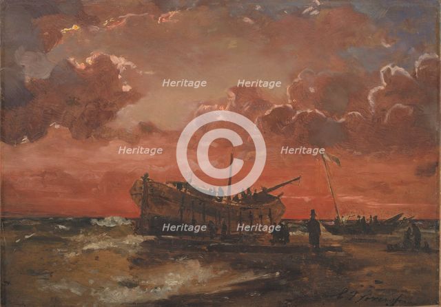 A Wreck on the West Coast of Jutland at Sunset, 1847. Creator: Carl Frederik Sorensen.