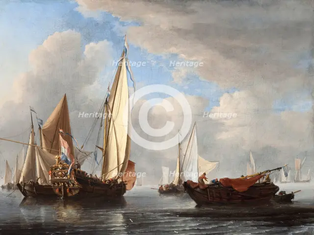 A Yacht and Other Vessels in a Calm, 1671. Creator: Willem van de Velde the Younger.