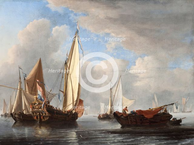 A Yacht and Other Vessels in a Calm, 1671. Creator: Willem van de Velde the Younger.