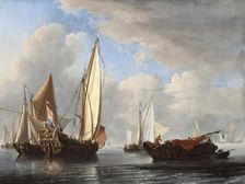 A Yacht and Other Vessels in a Calm, 1671. Creator: Willem van de Velde the Younger