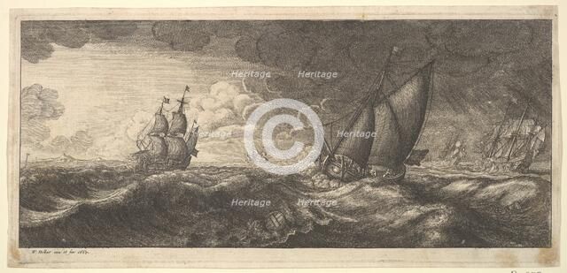 A yacht and three warships in a storm, 1665. Creator: Wenceslaus Hollar.