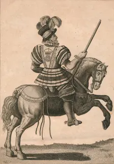 A Yeoman of the Guard, attending Queen Elizabeth on a Progress c1800. Creator: NC Goodnight