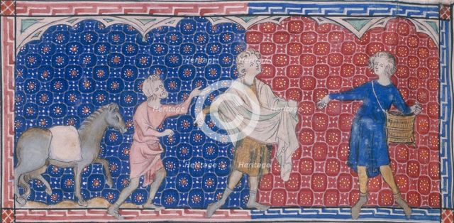 A youth with a basket sowing corn, c1300-c1325. Creator: Unknown.