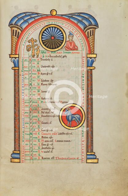 A Youth; Zodiacal Sign of Aries; Stammheim Missal, probably 1170s. Creator: Unknown.
