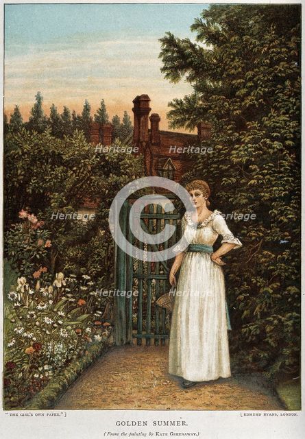A young woman waiting in a garden by the gate, c1880s. Creator: Unknown.