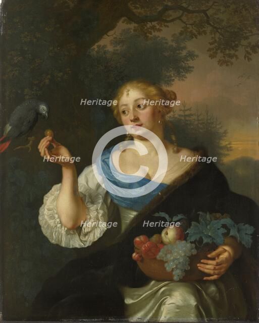 A Young Woman with a Parrot, 1660-1680. Creator: Ary de Vois.