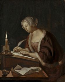 A Young Woman Writing a Letter, 1670. Creator: Frans van Mieris I