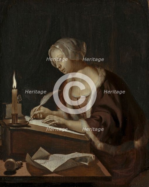 A Young Woman Writing a Letter, 1670. Creator: Frans van Mieris I.