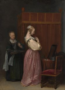 A Young Woman at Her Toilet with a Maid, ca. 1650-51. Creator: Gerard Terborch II