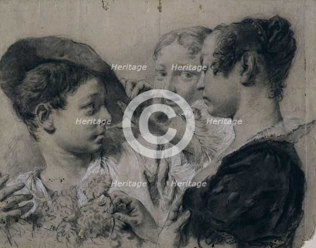 A Young Woman Buying a Pink from a Young Man, c. 1740. Creator: Giovanni Battista Piazzetta (Italian, 1682-1754).