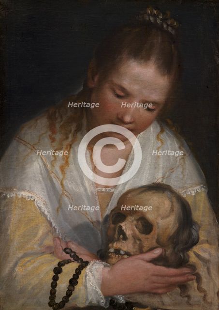 A Young Woman Contemplating a Skull, 1567-1591. Creator: Alessandro Casolani della Torre.