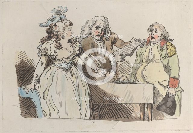 A Young Woman (Heiress) Prepares to Sign a Document, 1780-1800., 1780-1800. Creator: Imitator of Thomas Rowlandson.