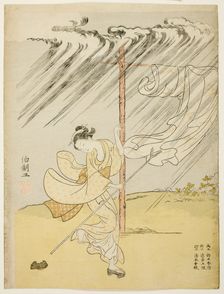 A Young Woman in a Summer Shower, 1765. Creator: Suzuki Harunobu