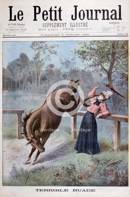 A young woman is kicked by a horse, 1898. Artist: Henri Meyer