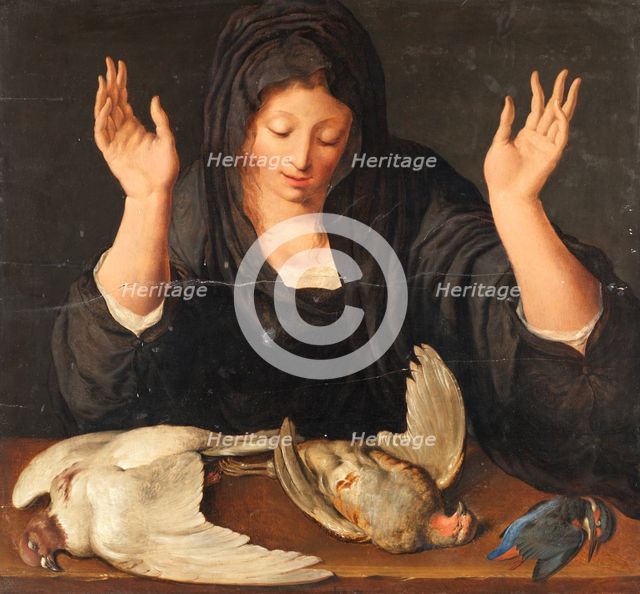A young woman mourning a dead dove, a partridge, and a kingfisher, c.1620. Creator: Jacques de Gheyn II.
