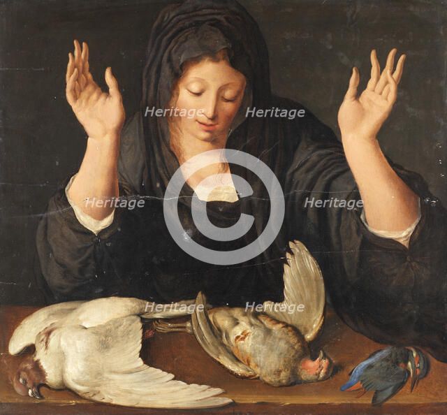 A young woman mourning a dead dove, a partridge, and a kingfisher, c.1620. Creator: Jacques de Gheyn II.