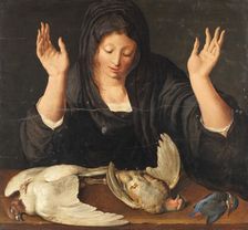 A young woman mourning a dead dove, a partridge, and a kingfisher, c.1620. Creator: Jacques de Gheyn II