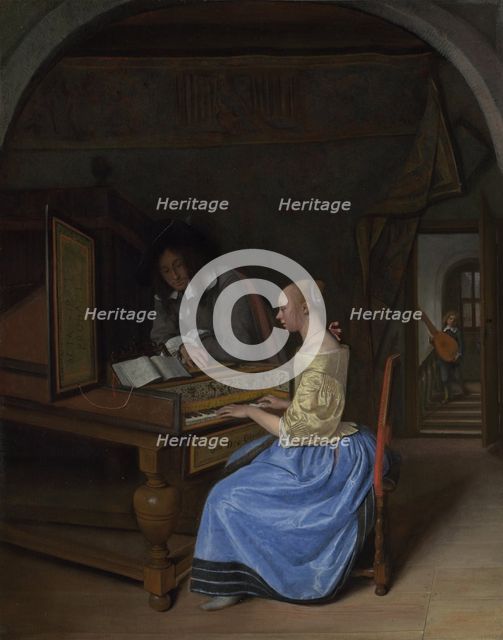 A Young Woman playing a Harpsichord, c. 1660. Artist: Steen, Jan Havicksz (1626-1679)