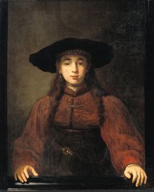 A Young Woman Resting her Hands on the Picture Frame, 1641. Creator: Workshop of Rembrandt