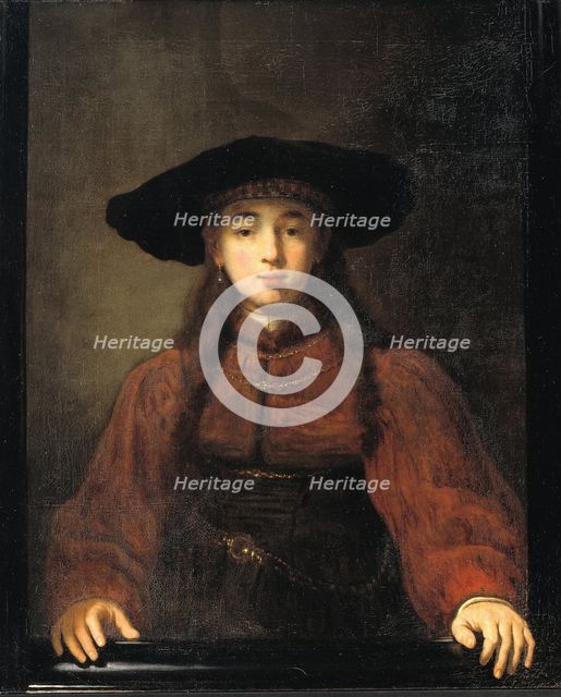 A Young Woman Resting her Hands on the Picture Frame, 1641. Creator: Workshop of Rembrandt.