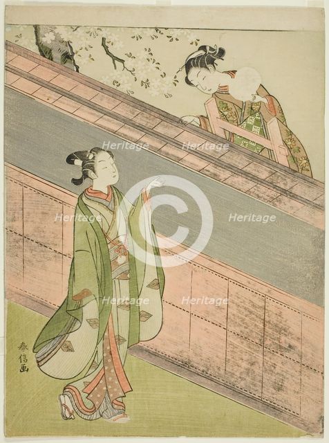 A Young Woman Returning a Ball to a Young Man, c. 1767. Creator: Suzuki Harunobu.