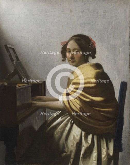 A Young Woman seated at a Virginal, c. 1670. Artist: Vermeer, Jan (Johannes) (1632-1675)