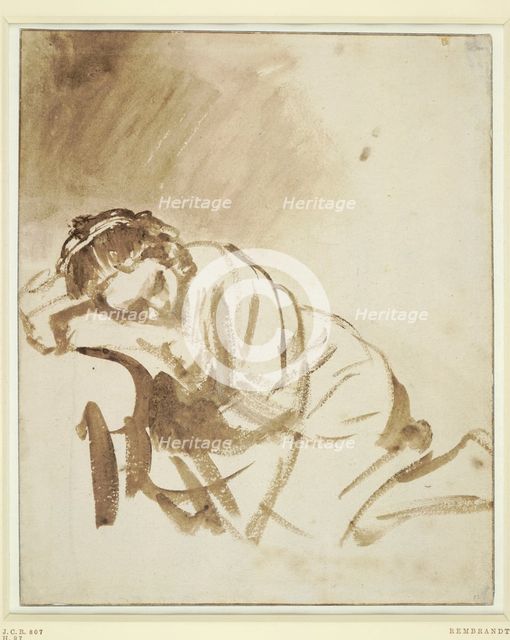 A young woman sleeping (Hendrickje Stoffels), ca 1654. Artist: Rembrandt van Rhijn (1606-1669)