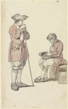 A young and an old Swiss farmer, the young one standing with a staff, the old one sitting, c1771-72. Creator: Georg Melchior Kraus