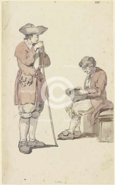A young and an old Swiss farmer, the young one standing with a staff, the old one sitting, c1771-72. Creator: Georg Melchior Kraus.
