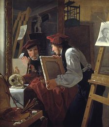 A Young Artist (Ditlev Blunck) Examining a Sketch in a Mirror, 1826. Creator: Wilhelm Bendz